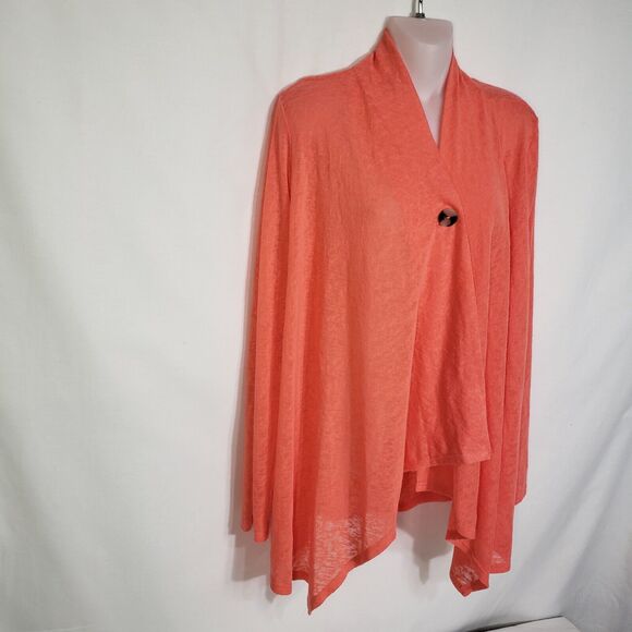 AGB Womens Cardigan Sweater Large Coral One Button Long Sleeve Sheer Polyester - Picture 4 of 9
